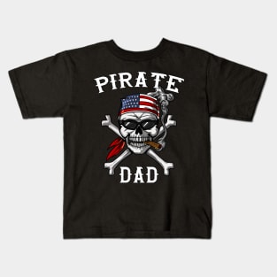 Pirate Dad Crossbones American Flag Kids T-Shirt